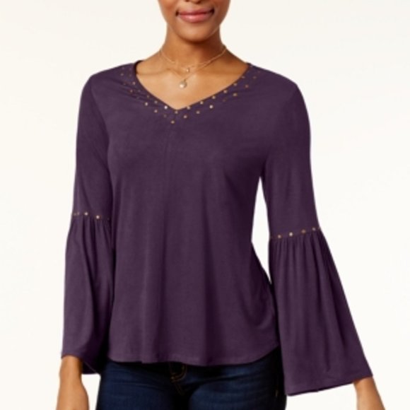 Style & Co. Studded Faux Suede Top Dark Grape - Picture 1 of 6
